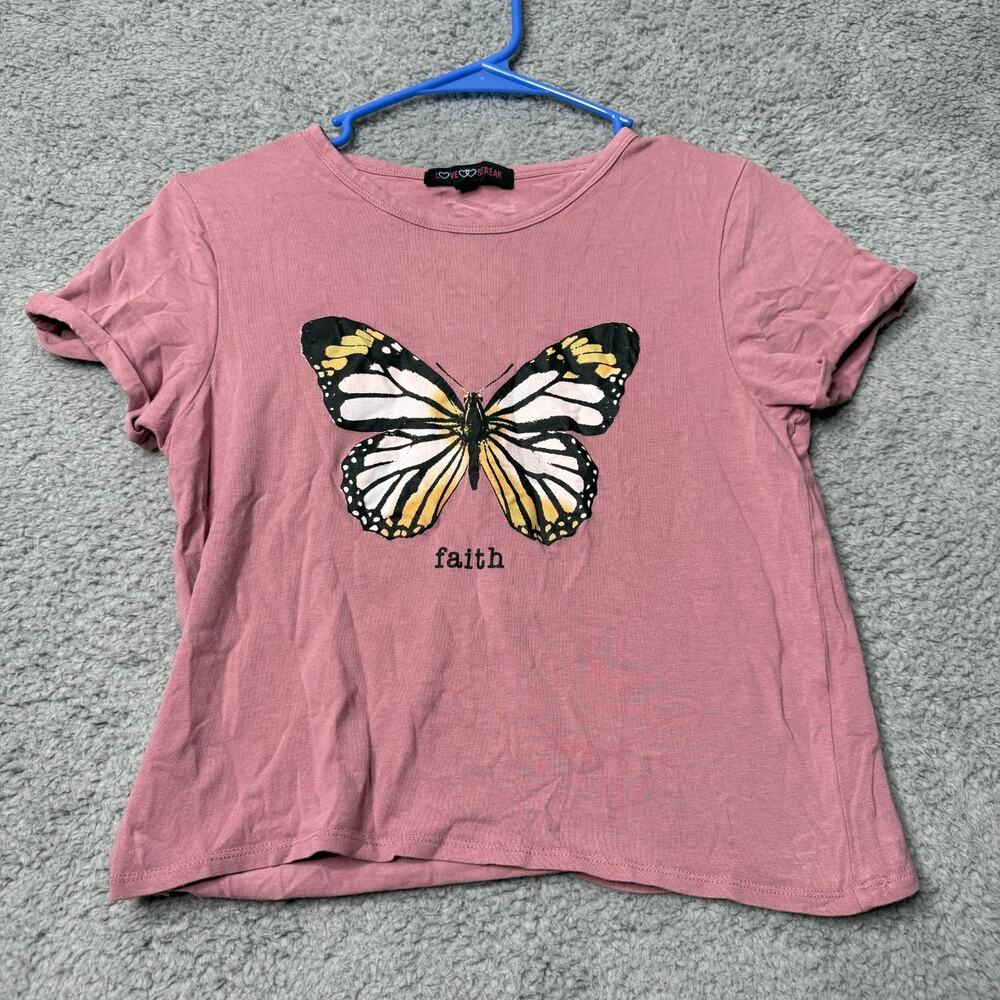 Butterfly T Shirt Girls Size M Pink Graphic Short Sleeve